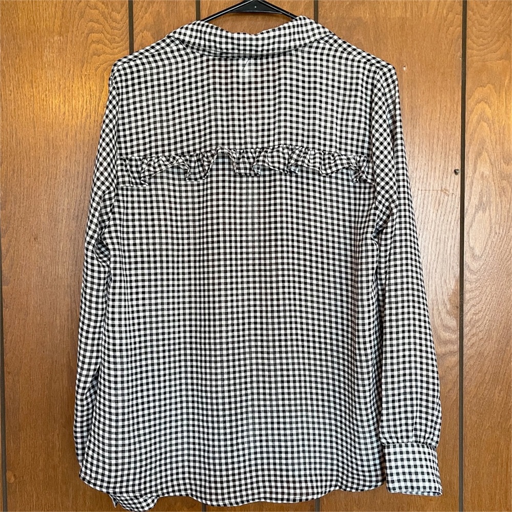 Torrid Sheer Checkered Ruffle Button Down - Picture 4 of 8